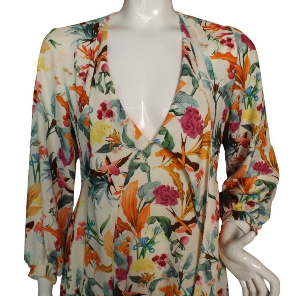 MICHELE NEGRI Mini Dress, M/44, White/Multicolor Floral, Long sleeve,Neck straps - Picture 2 of 13